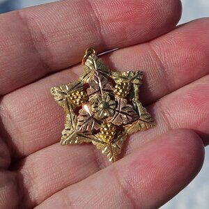 10K Black Hills Gold Grape Cluster 6 Point Star Leaf Pendant Charm 25x30mm